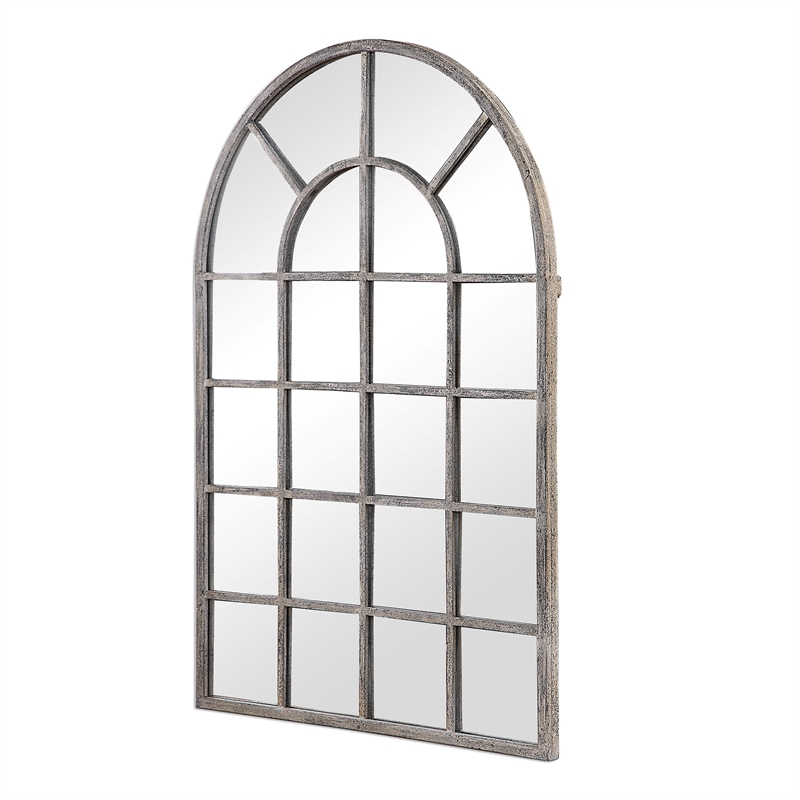 Maklaine Coastal Iron Metal and MDF Mirror in Antique Rustic Gray