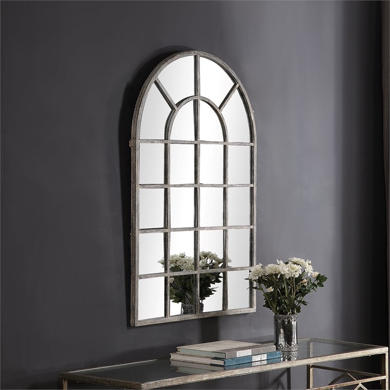 Maklaine Coastal Iron Metal and MDF Mirror in Antique Rustic Gray