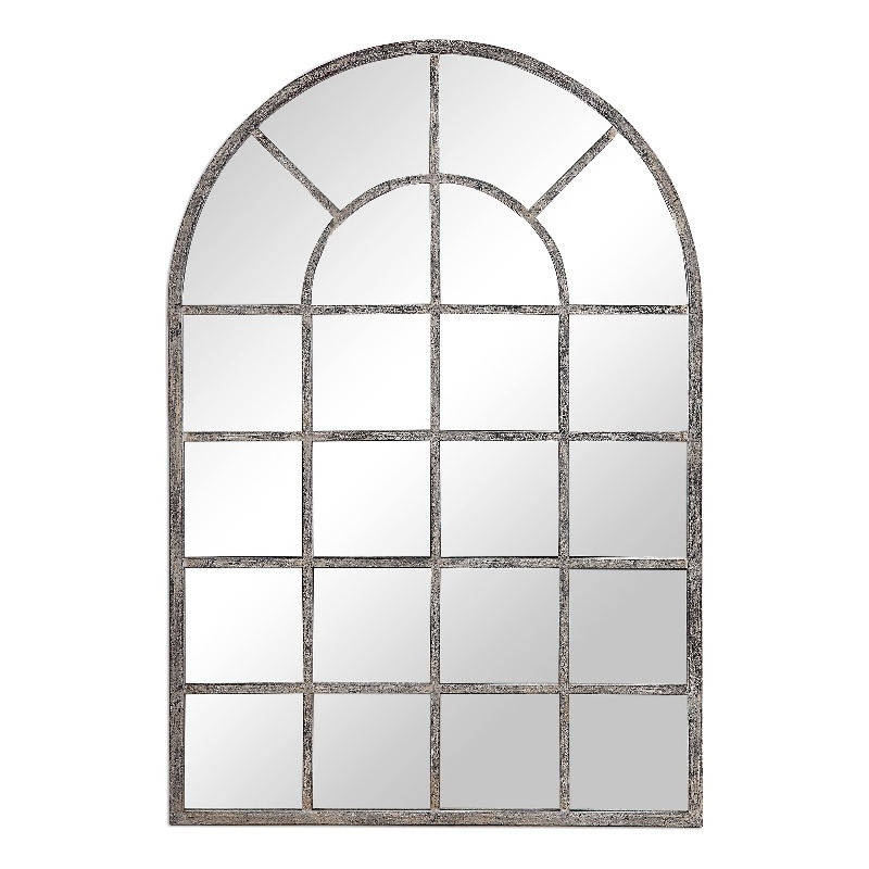 Maklaine Coastal Iron Metal and MDF Mirror in Antique Rustic Gray