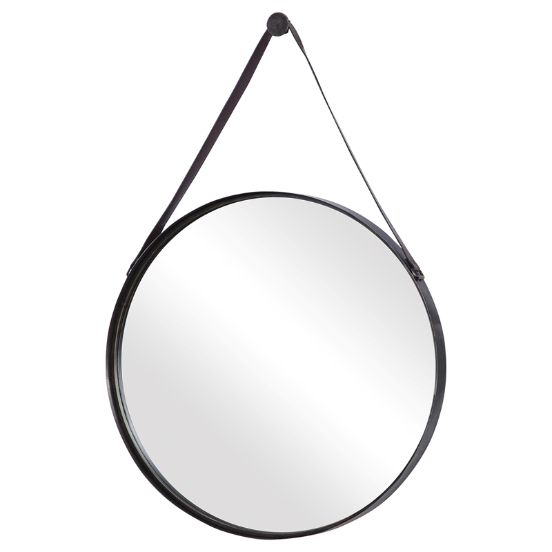 Maklaine Round Coastal Iron Metal and MDF Wood Mirror in Bronze