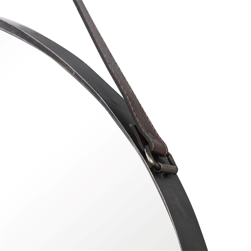 Maklaine Round Coastal Iron Metal and MDF Wood Mirror in Bronze