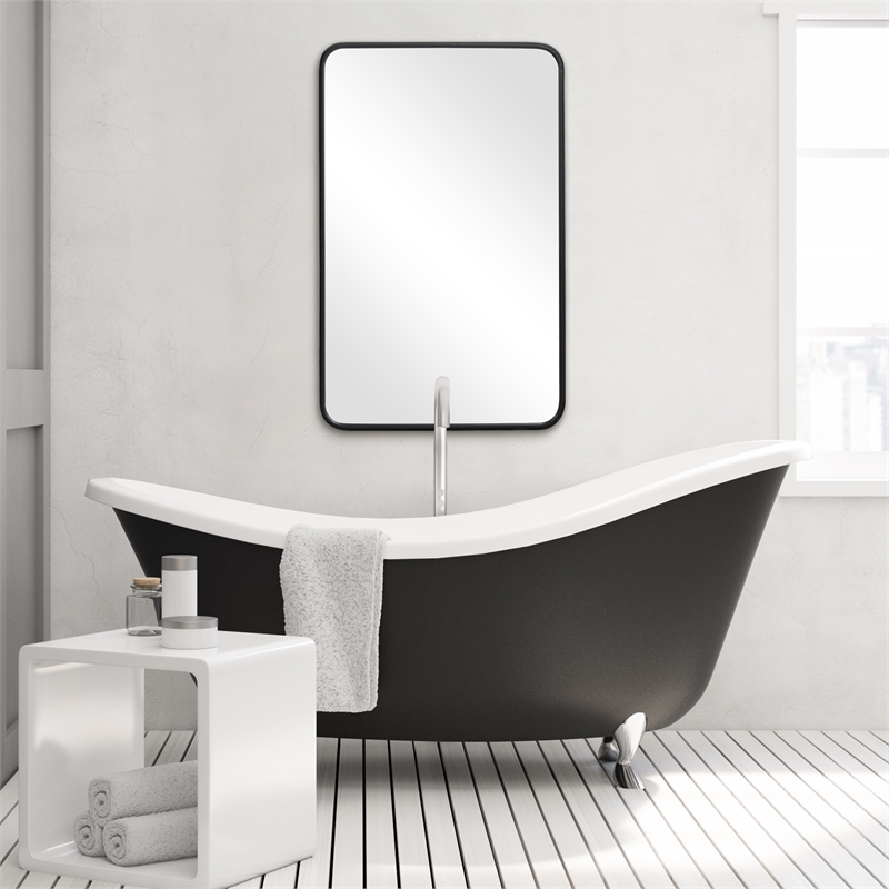Maklaine Contemporary Iron Metal & MDF Mirror in Satin Black