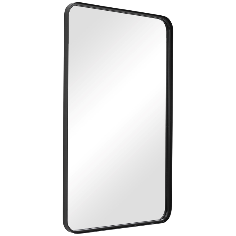 Maklaine Contemporary Iron Metal & MDF Mirror in Satin Black