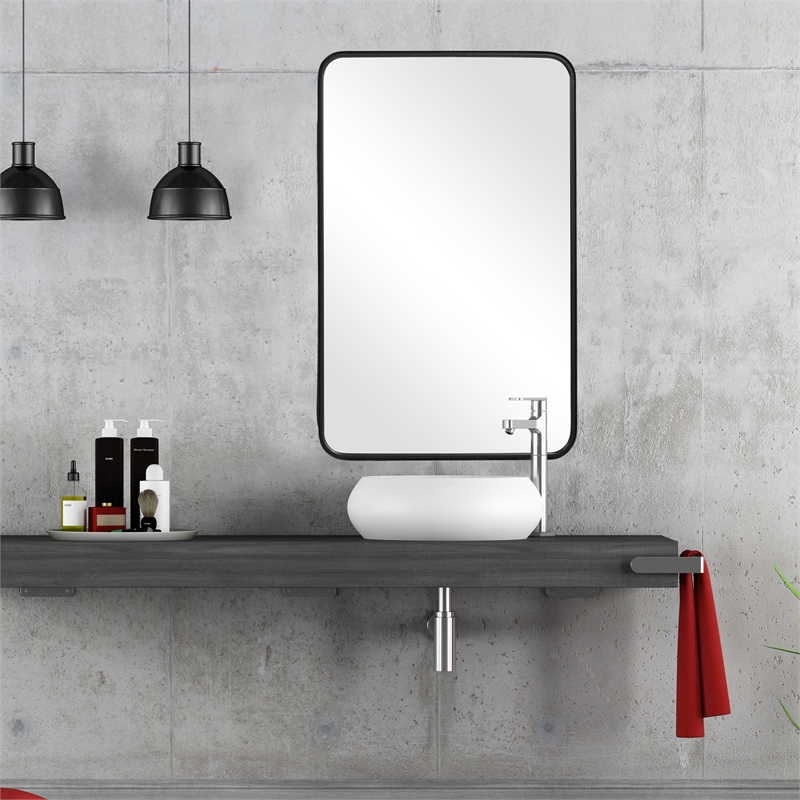 Maklaine Contemporary Iron Metal & MDF Mirror in Satin Black