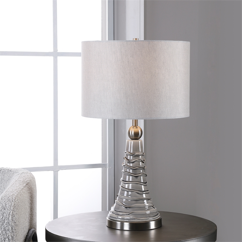Maklaine 1-Light Coastal Ceramic & Iron Table Lamp in Dove Gray