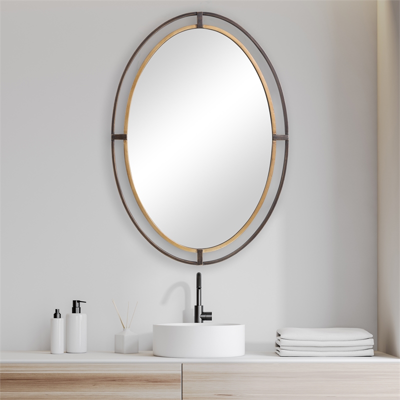Maklaine Contemporary Iron Metal and MDF Wood Mirror in Bronze