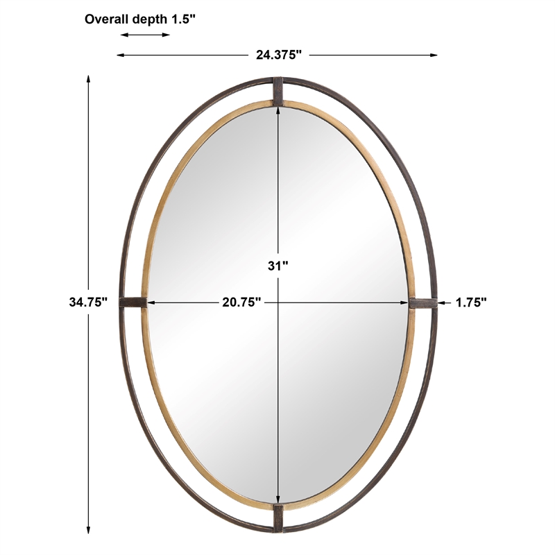 Maklaine Contemporary Iron Metal and MDF Wood Mirror in Bronze
