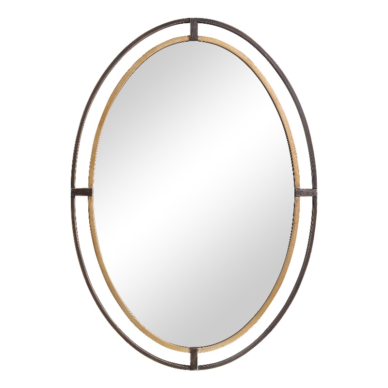 Maklaine Contemporary Iron Metal and MDF Wood Mirror in Bronze