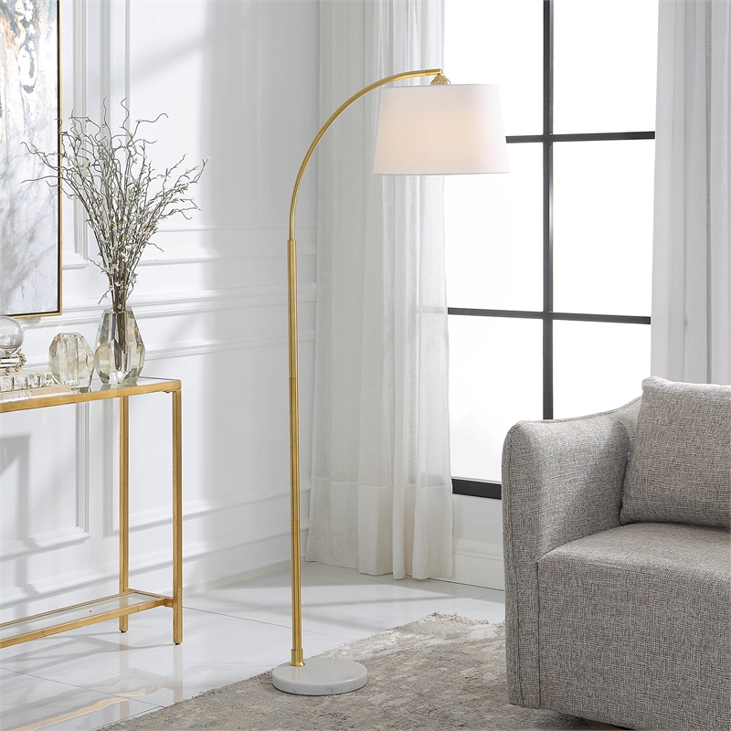 Maklaine 1-Light Coastal Marble and Metal Floor Lamp in White/Gold