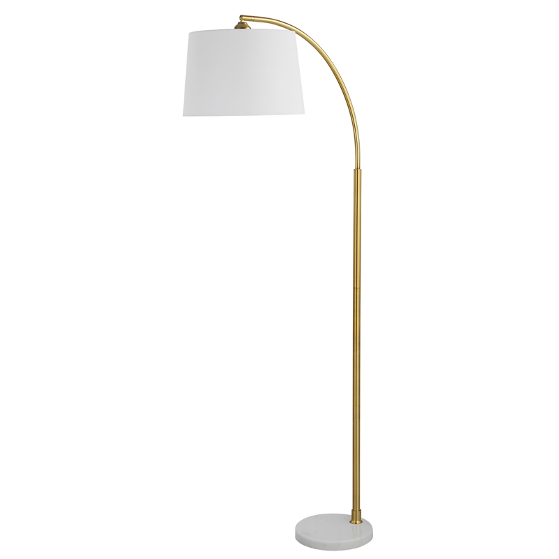Maklaine 1-Light Coastal Marble and Metal Floor Lamp in White/Gold