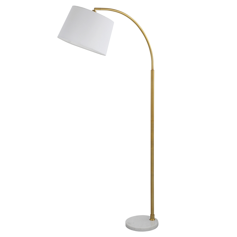 Maklaine 1-Light Coastal Marble and Metal Floor Lamp in White/Gold