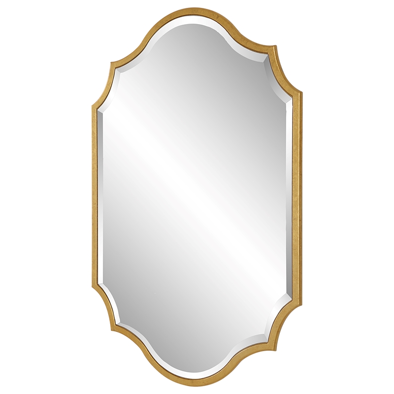 Maklaine Contemporary Wood Mirror with Curves and Arches in Gold