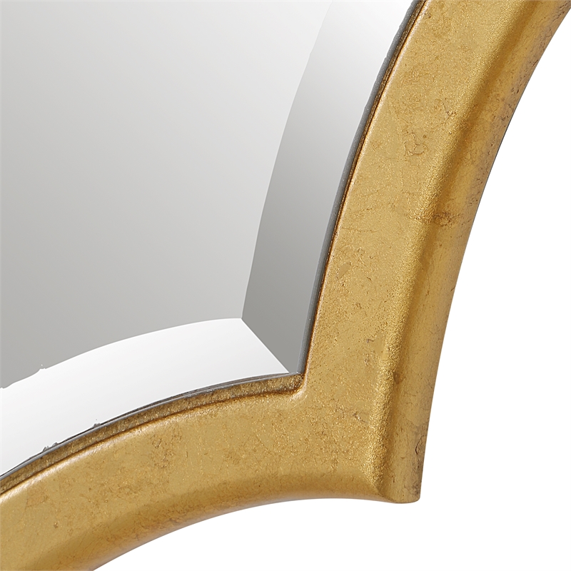Maklaine Contemporary Wood Mirror with Curves and Arches in Gold