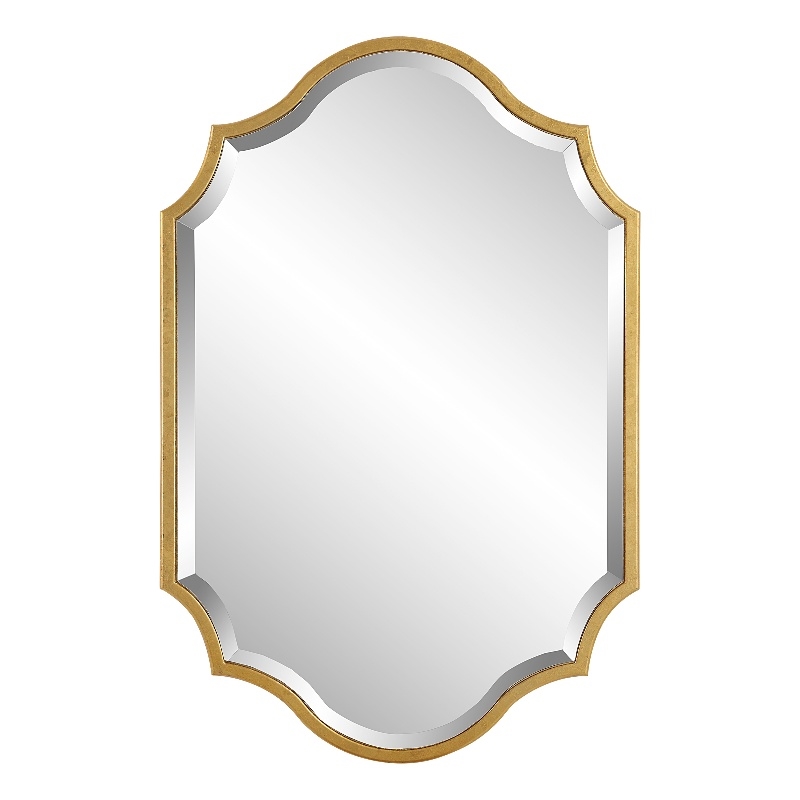 Maklaine Contemporary Wood Mirror with Curves and Arches in Gold