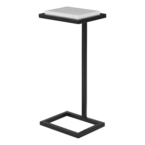 Maklaine Contemporary Metal Accent Table with Marble Top in Black/White