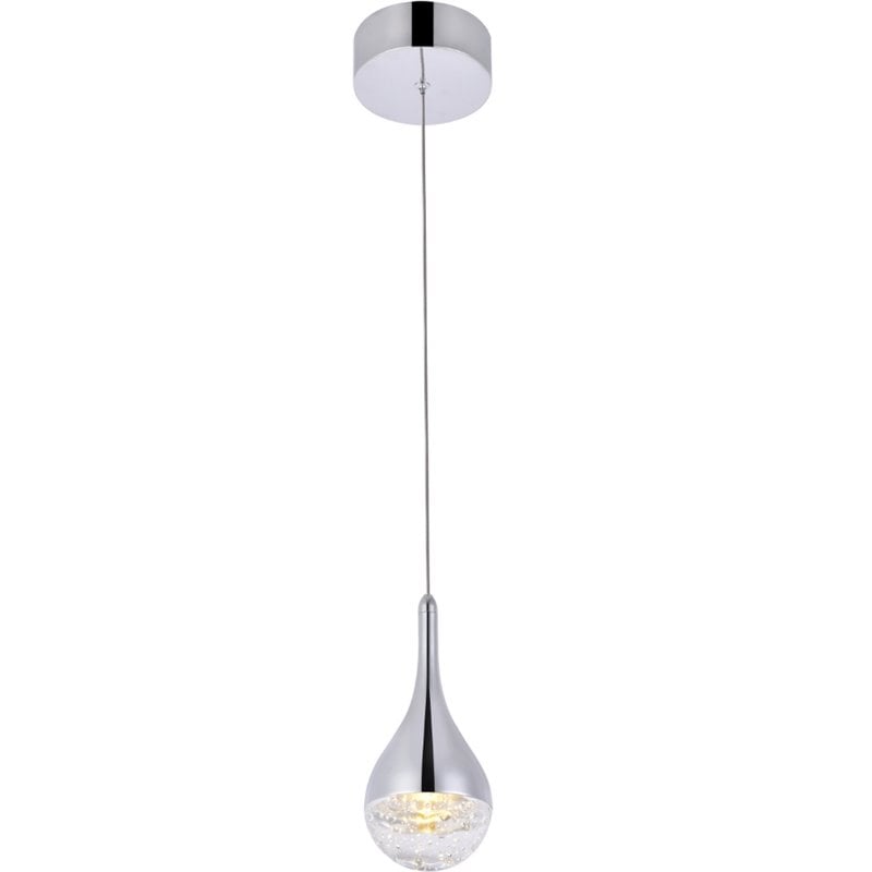 Maklaine Contemporary Aluminium & Iron Clear LED Pendant in Chrome
