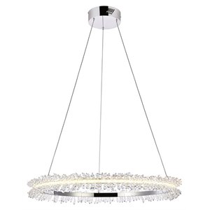 Maklaine Contemporary LED 26&quot Modern Aluminum Pendant in Chrome