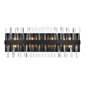 Maklaine Contemporary 30&quot Iron and Crystal Bath Sconce in Black