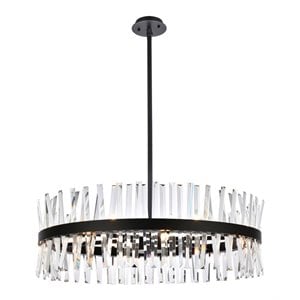 Maklaine Contemporary 36&quot Round Iron Crystal Chandelier Light in Black