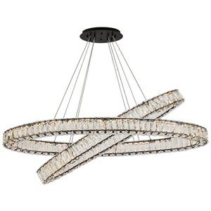 Maklaine Contemporary 48&quot Oval Crystal LED Double Ring Pendant in Black