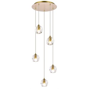 Maklaine Contemporary 5-Light Stainless Steel and Glass Pendant in Gold
