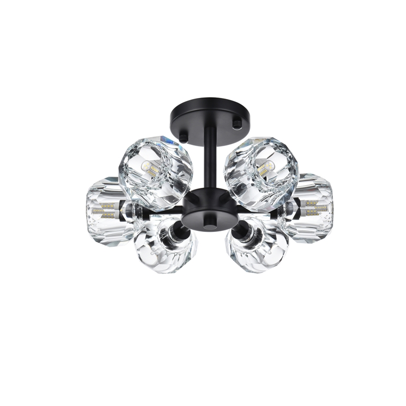 Maklaine Contemporary 6-Light Metal & Crystal Flush Mount in Black/Clear