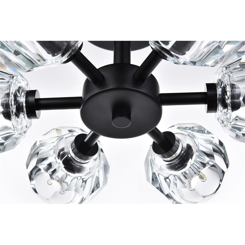 Maklaine Contemporary 6-Light Metal & Crystal Flush Mount in Black/Clear