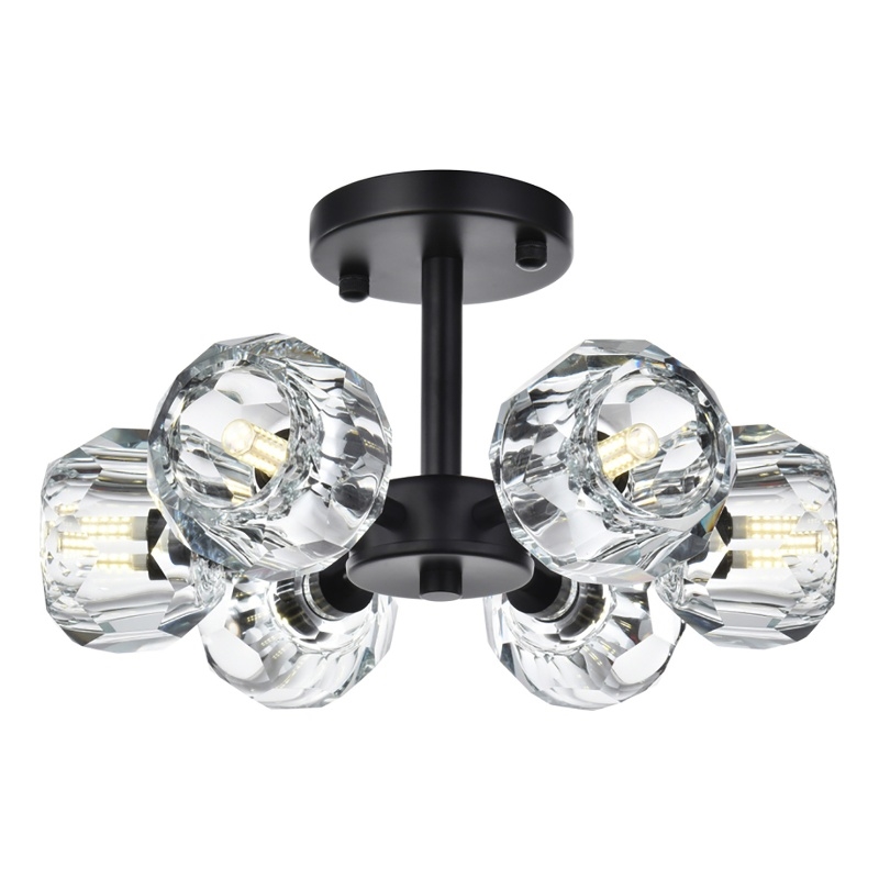 Maklaine Contemporary 6-Light Metal & Crystal Flush Mount in Black/Clear