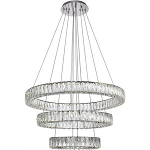 Maklaine 3 Tier 31.5&quot Round Royal Cut LED Chandelier in Chrome