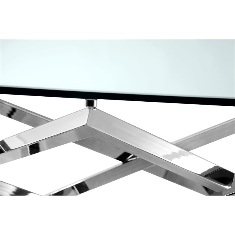 Maklaine Contemporary Octagonal Nickel and Glass End Table in Silver
