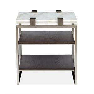 Maklaine Contemporary Rectangular Marble Top End Table in White