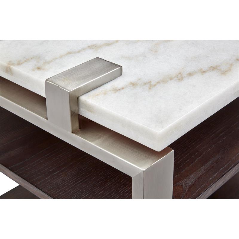 Maklaine Contemporary Rectangular Marble Top End Table in White