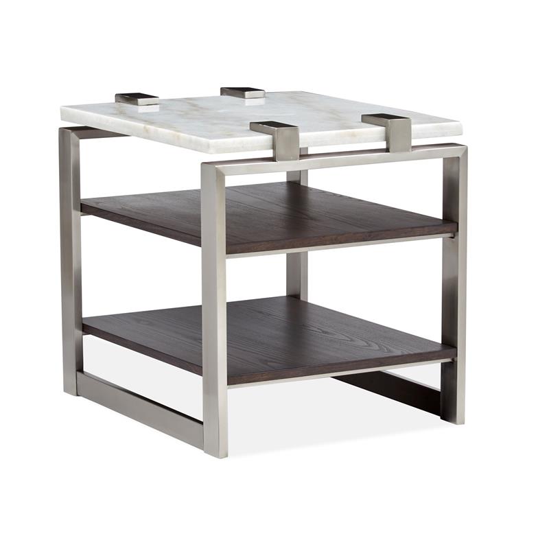 Maklaine Contemporary Rectangular Marble Top End Table in White