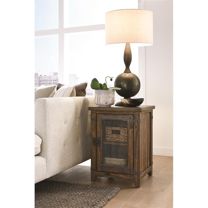 Maklaine Contemporary Farmhouse Chairside Wood End Table in Brown