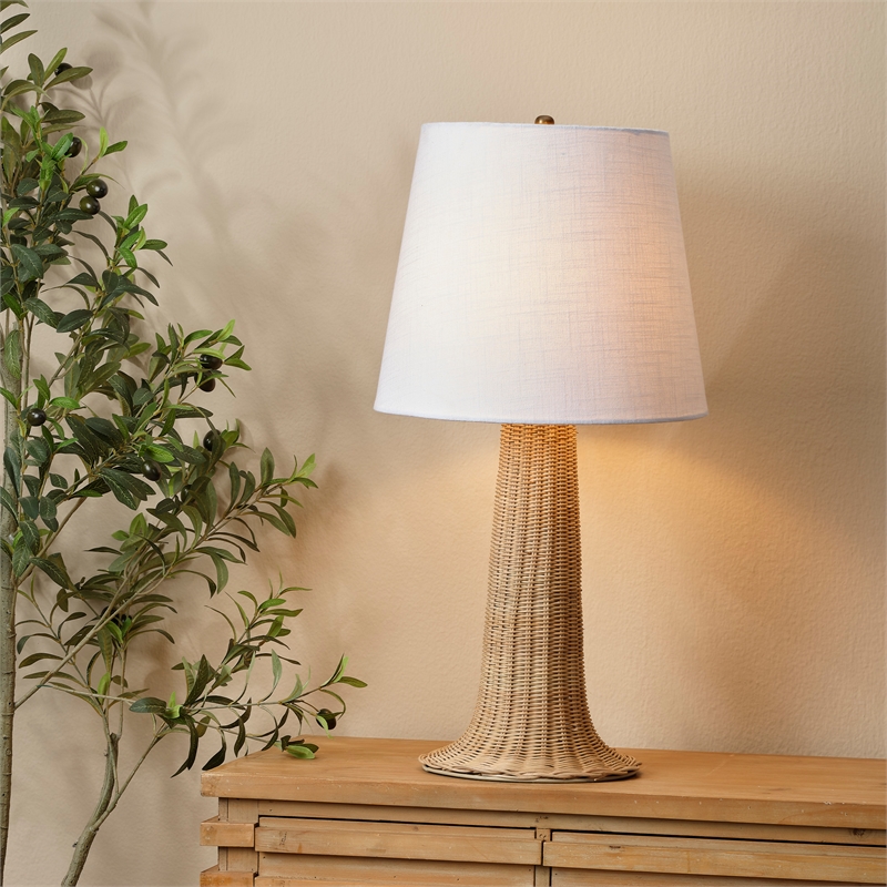 Maklaine Coastal Iron Base with Handwoven Walden Cane Natural Table Lamp