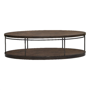 maklaine dark wood industrial cocktail table in brown finish