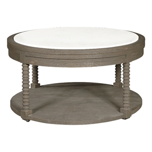 maklaine modern round cocktail table with marble top in natural