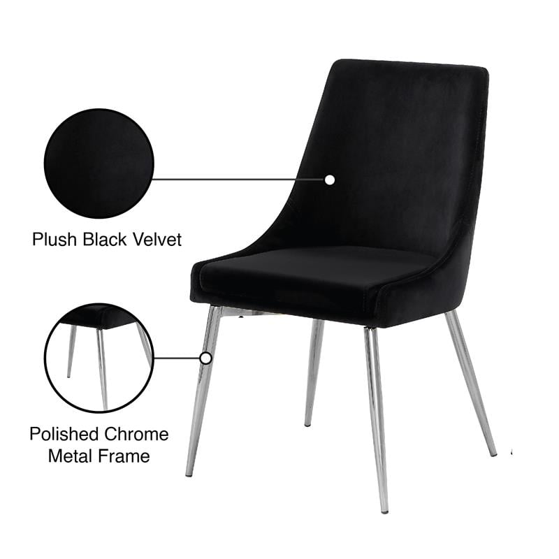 Maklaine Contemporary Upholstered Black Velvet Dining Chair (Set of 2)