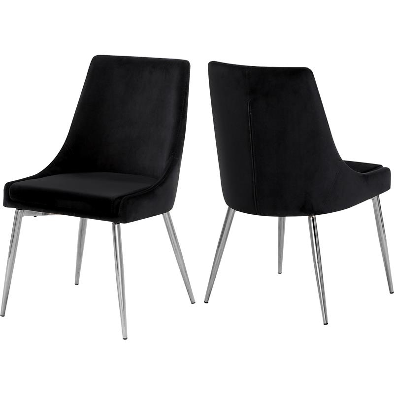 Maklaine Contemporary Upholstered Black Velvet Dining Chair (Set of 2)