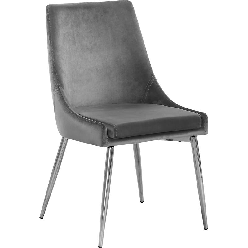 Maklaine Contemporary Upholstered Gray Velvet Dining Chair (Set of 2)