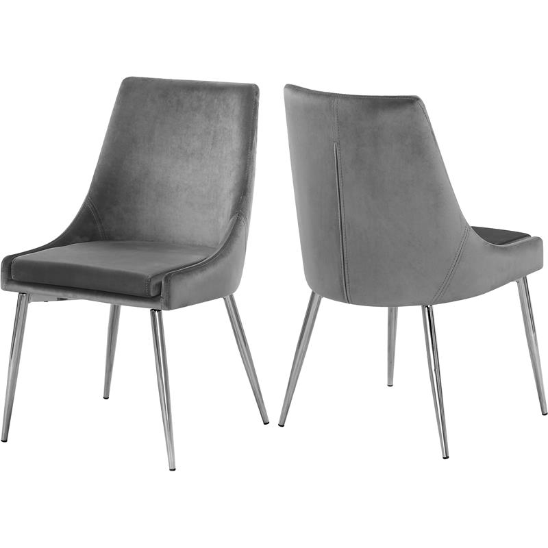 Maklaine Contemporary Upholstered Gray Velvet Dining Chair (Set of 2)