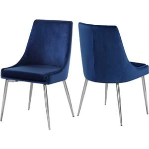 Maklaine Contemporary Upholstered Navy Velvet Dining Chair (Set of 2)