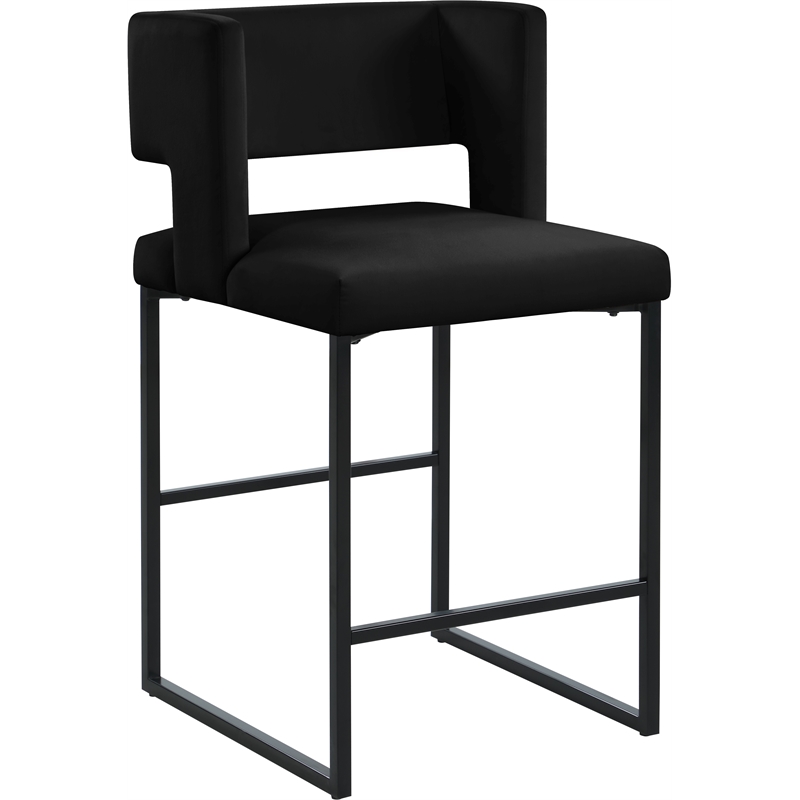 Maklaine Contemporary Black Velvet Counter Height Stool (Set of 2)