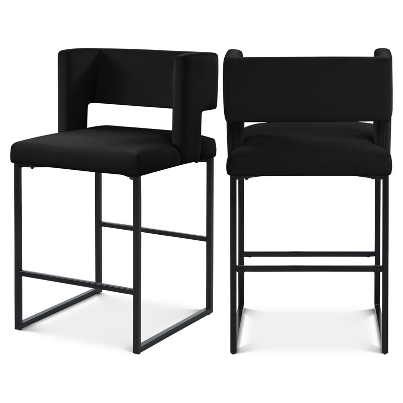 Maklaine Contemporary Black Velvet Counter Height Stool (Set of 2)