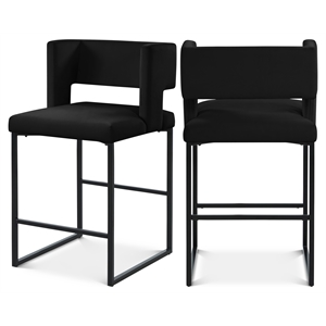 Maklaine Contemporary Black Velvet Counter Height Stool (Set of 2)