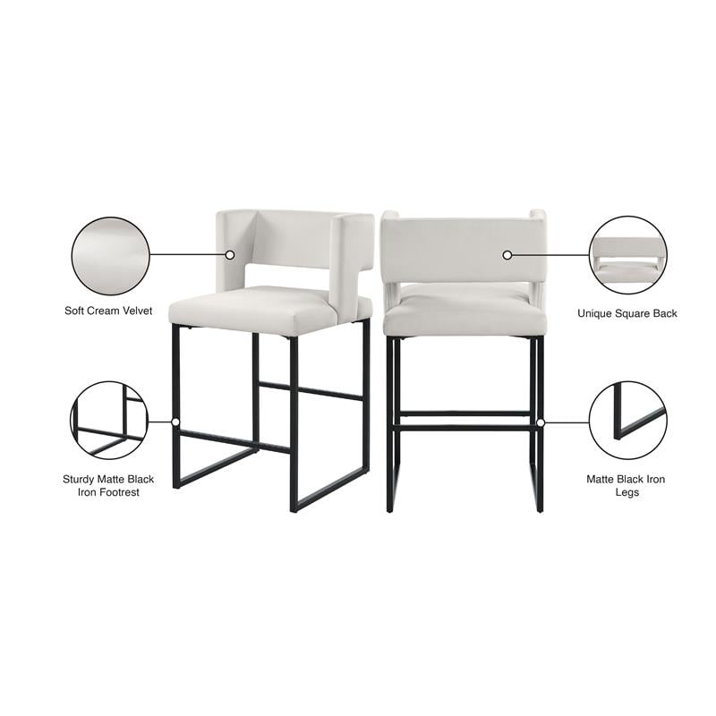 Maklaine Contemporary Cream Velvet Counter Height Stool (Set of 2)