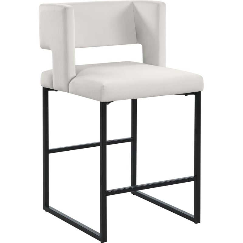 Maklaine Contemporary Cream Velvet Counter Height Stool (Set of 2)