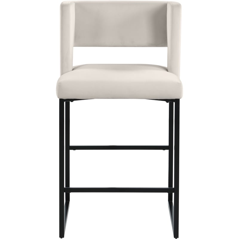 Maklaine Contemporary Cream Velvet Counter Height Stool (Set of 2)