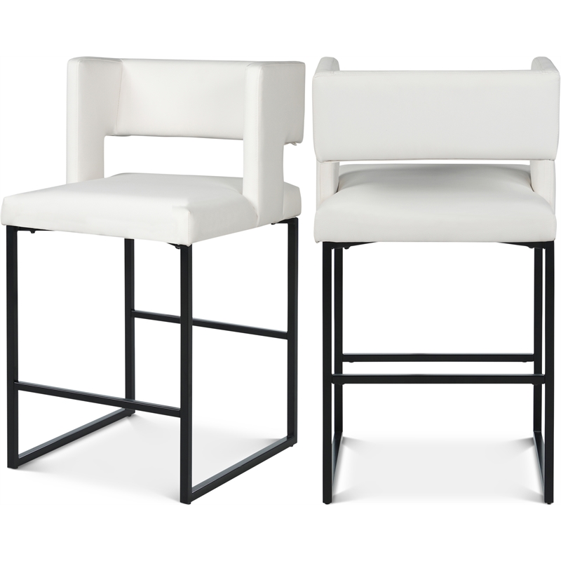 Maklaine Contemporary White Vegan Leather Counter Stool (Set of 2)