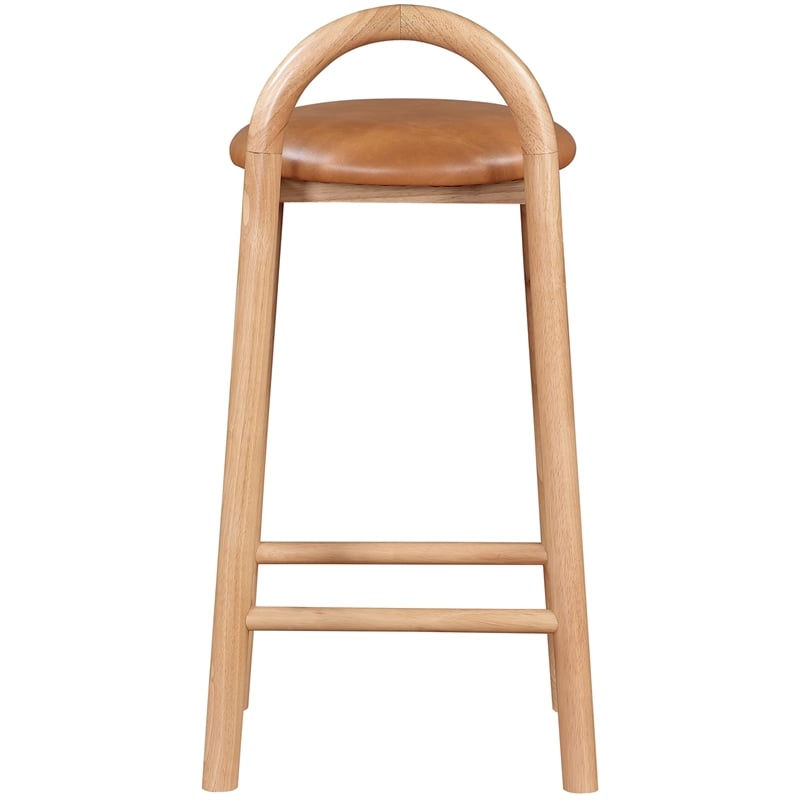 Maklaine Contemporary Cognac Vegan Leather Solid Wood Frame Stool